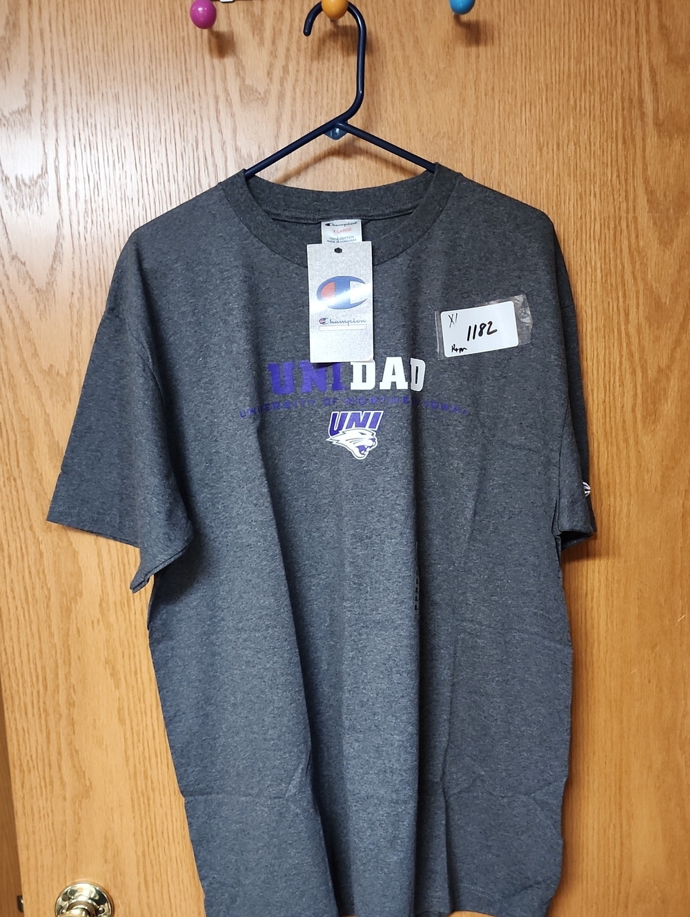 Champion UNI Dad Short Sleeve T-Shirt with Purple & White Logo Xl number 1182 - Picture 1 of 7